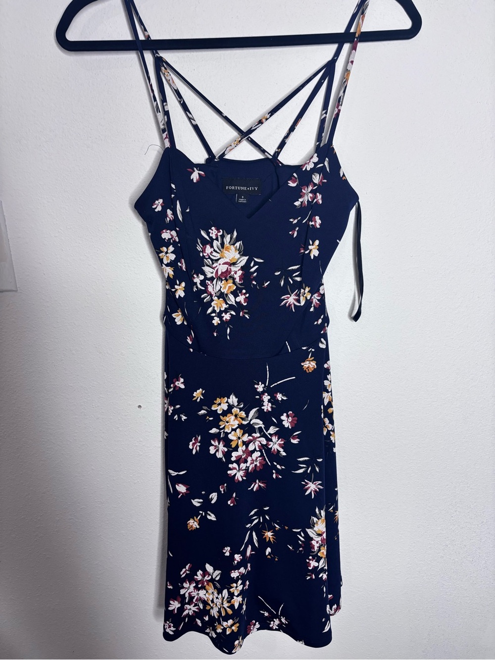 Fortune + Ivy Navy Floral Strappy Mini Dress | Floral Print | Back Detail | S